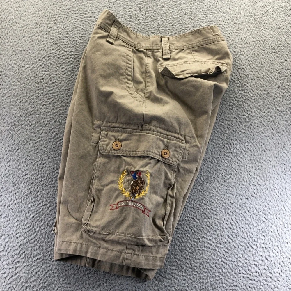 Vintage US Polo Assn Sorts Mens 32 Khaki Cargo Baggy Embroidered Logo Y2k Skater